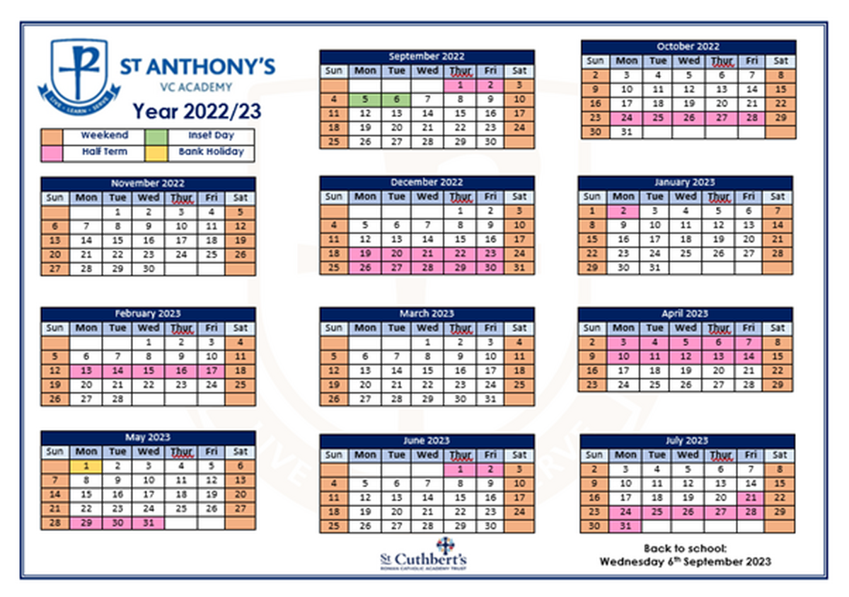 St. Anthonys High School 2025-2026 Calendar