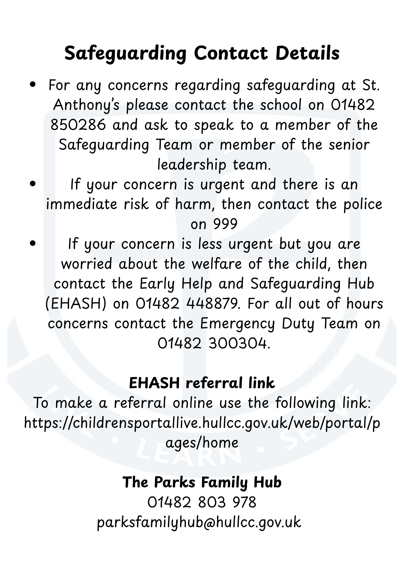 Contact details safeguarding website